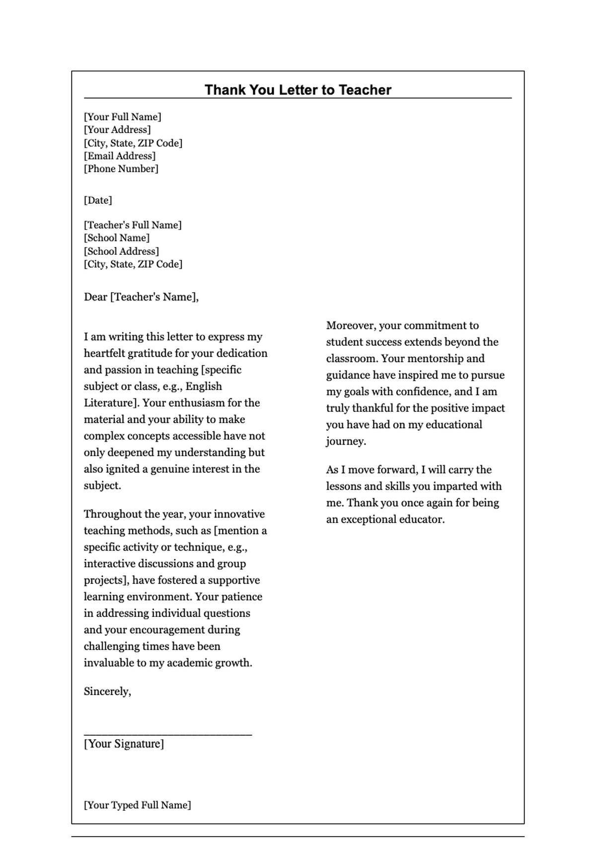 Professional thank you letter sample for job interview with formal layout and signature_variant_2